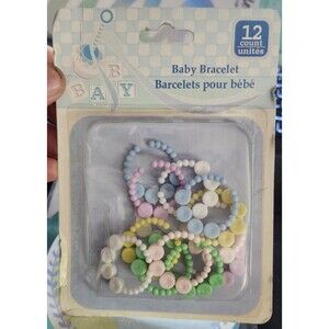 Vintage Baby Shower Bracelets (12 Ct) – Pastel Plastic Party Favors Boy Girl Déc